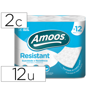 Papel higienico amoos 2 capas 100 mm diametro x 87 mm alto paquete de 12 rollos