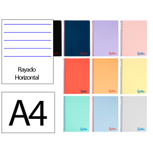 Cuaderno espiral liderpapel a4 wonder tapa plastico 80h 90gr rayado horizontal con margen colores surtidos