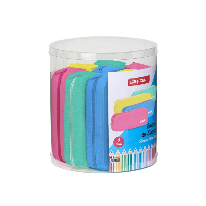 Bolso escolar safta portatodo cuadrado silicona glitter set de 8 unidades surtidas 270x230 mm