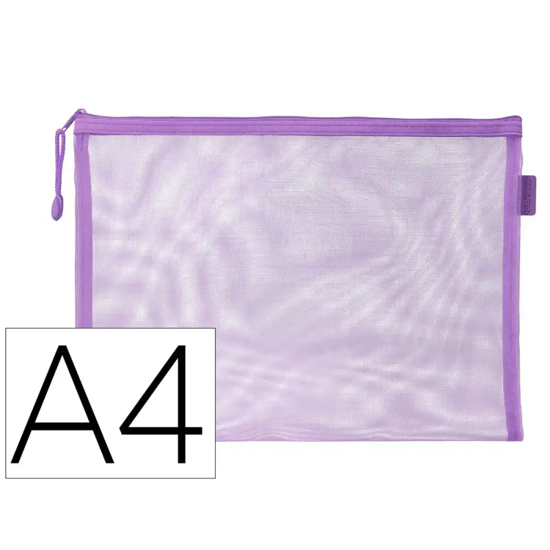 Bolsa zipper bag liderpapel poliester transpirable multiusos din a4 morado pastel