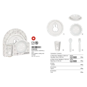 Set de platos cubiertos y vaso safta miffy menta 260x260x90 mm