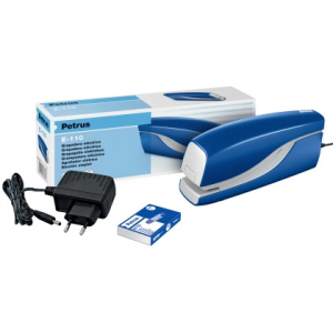 Grapadora petrus electrica e-110 contactless azul capacidad 10 hojas usa grapas n 10