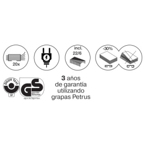 Grapadora petrus electrica e-120 contactless negro capacidad 20 hojas usa grapas 22/6 24/6 y 26/6