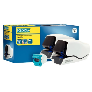 Grapadora rapid electrica 5025e capacidad 25 hojas color blanco usa grapas 5025e