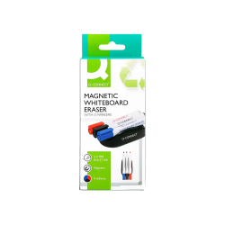 Borrador q-connect magnetico para pizarra blanca con 3 rotuladores azul negro y rojo