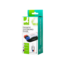 Borrador q-connect magnetico para pizarra blanca con 3 rotuladores azul negro y rojo