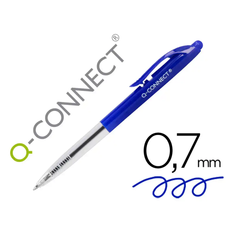 Boligrafo q-connect retractil con clip diseño fino tinta aceite 0,7 mm color azul