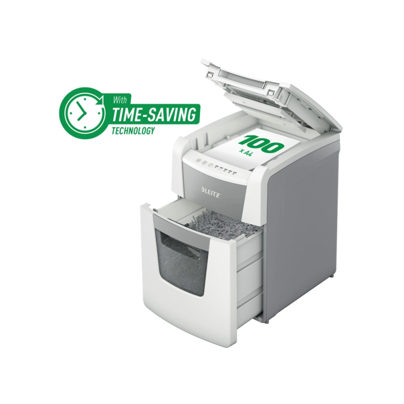 Destructora de documentos leitz iq auto+ para pequeña oficina 100 p5 blanca