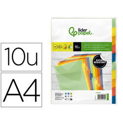Separador liderpapel polipropileno juego de 10 separadores a4 multitaladro 500 micras