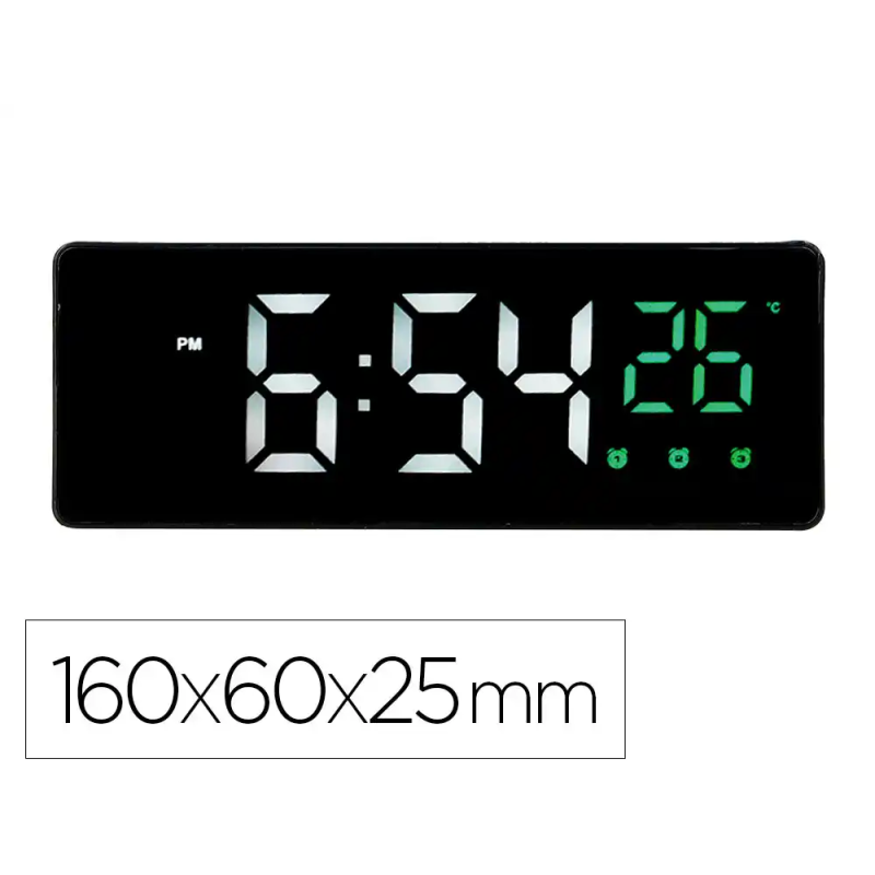 Reloj q-connect sobremesa digital con temperatura 3 alarmas control de voz 160x60x25mm