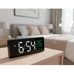 Reloj q-connect sobremesa digital con temperatura 3 alarmas control de voz 160x60x25mm