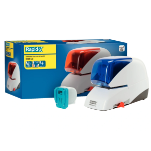 Grapadora electrica rapid 5050e capacidad 50 hojas usa casette grapas 5050e color azul