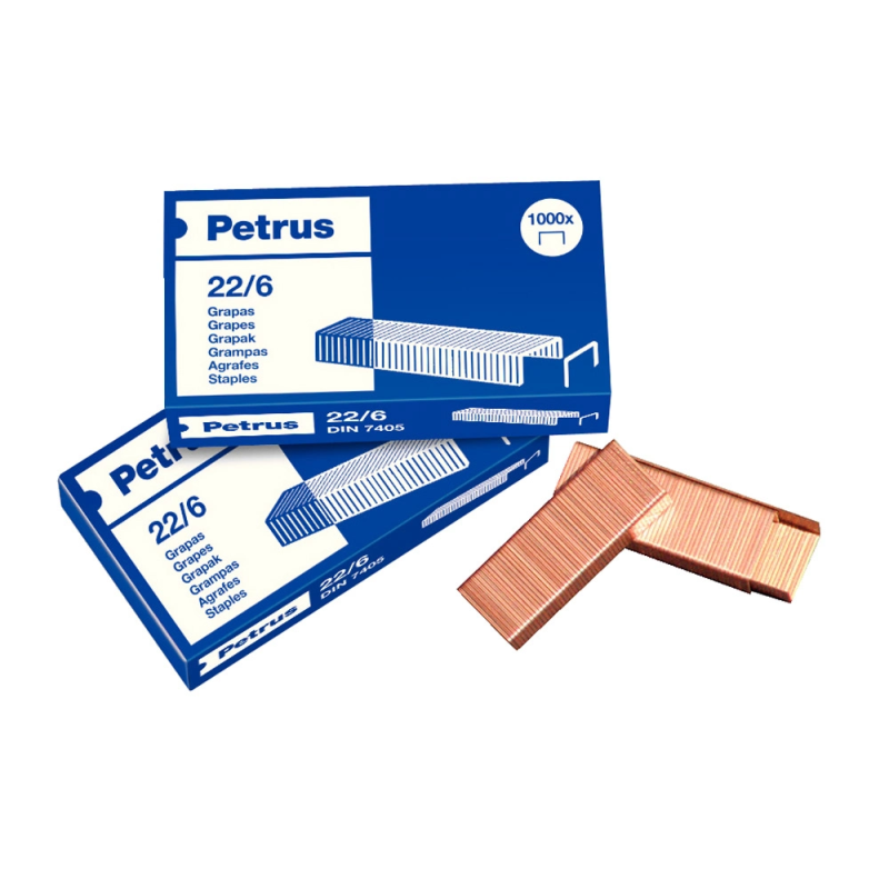 Grapas petrus cobreada 22/6 blister 4 cajas de 1000 unidades