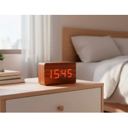 Reloj q-connect sobremesa digital acabado madera luz roja 100x40x60mm