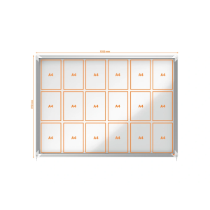 Vitrina de anuncios nobo premium plus con puerta corredera fondo magnetico 18 x din a4 hojas 997x1412x54 mm