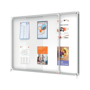 Vitrina de anuncios nobo premium plus con puerta corredera fondo magnetico 18 x din a4 hojas 997x1412x54 mm