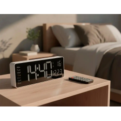 Reloj q-connect de pared y sobremesa digital con temperatura y mando a distancia 387x32x130 mm