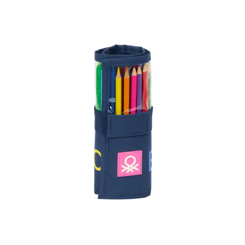 Plumier escolar safta enrollable 27 piezas benetton damero 200x70x70 mm