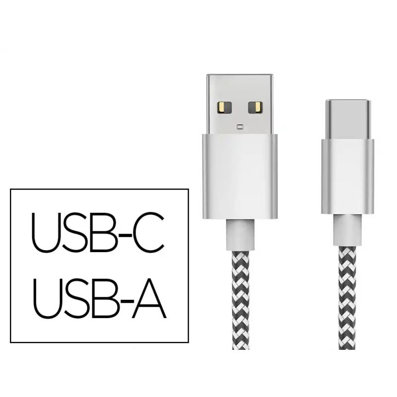 Cable usb-c a usb-a q-connect nailon longitud 1m blanco