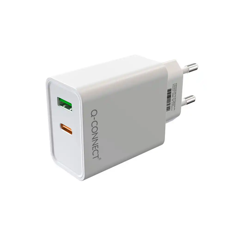 Cargador de pared usb-a y usb-c q-connect 20 w blanco