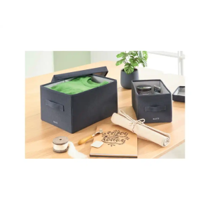 Caja de almacenamiento leitz tela plegable con tapa m color gris terciopelo 285x203x380 mm
