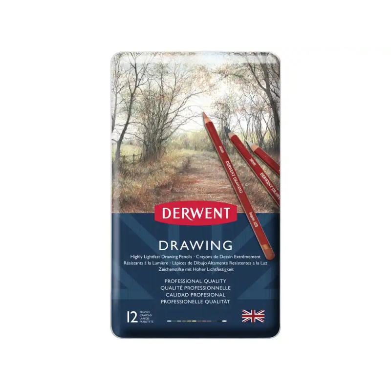 Lapices de colores derwent drawing caja metalica 12 colores surtidos