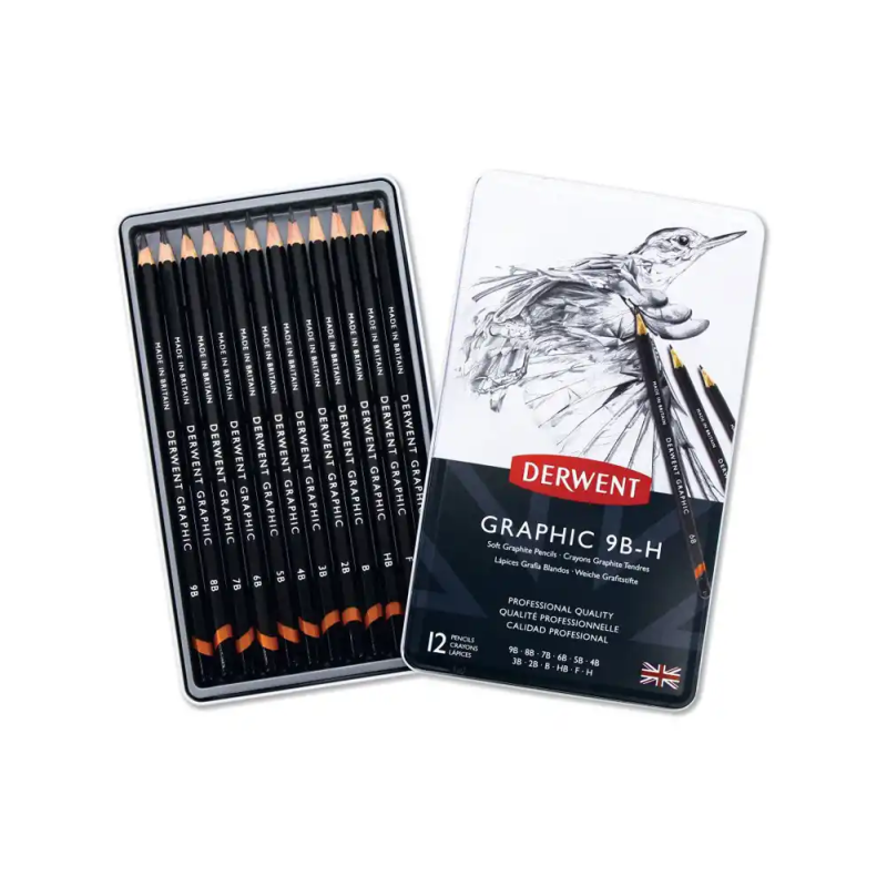 Lapices de grafito derwent caja metalica 12 unidades durezas surtidas