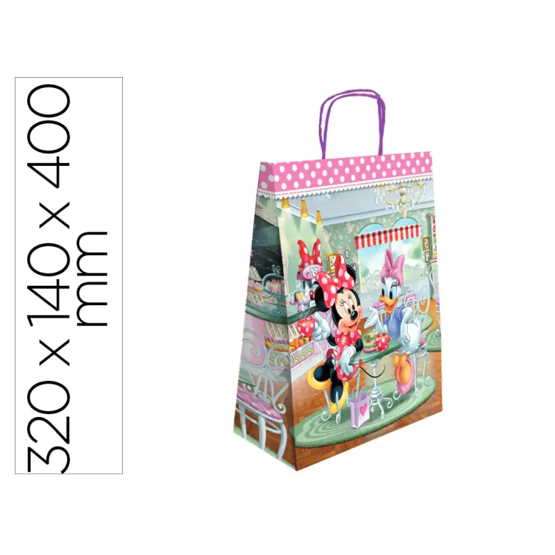Bolsa para regalo basika papel celulosa 90 gr minnie con asa retorcida tamaño l 320x140x400 mm