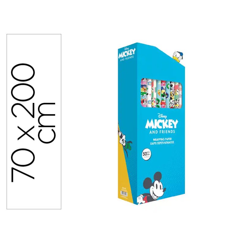 Papel de regalo basika disney mickey and friends rollo ancho 70 cm longitud 2 mt diseños surtidos gramaje 60