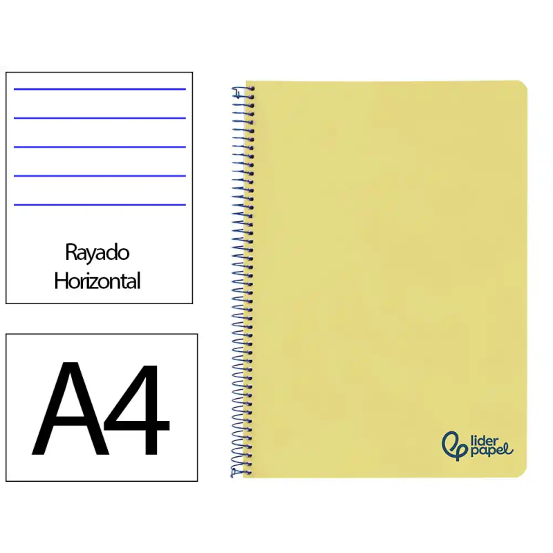 Cuaderno espiral liderpapel a4 wonder tapa plastico 80h 90gr rayado horizontal con margen color amarillo
