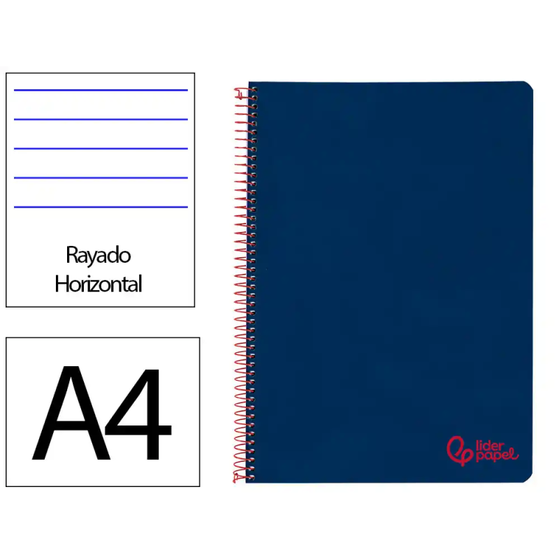 Cuaderno espiral liderpapel a4 wonder tapa plastico 80h 90gr rayado horizontal con margen color azul marino
