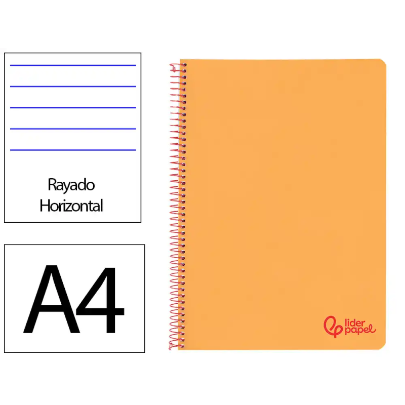 Cuaderno espiral liderpapel a4 wonder tapa plastico 80h 90gr rayado horizontal con margen color naranja