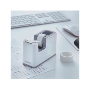 Portarrollo sobremesa leitz wow dual plastico para cintas 33 mt color blanco/gris