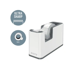 Portarrollo sobremesa leitz wow dual plastico para cintas 33 mt color blanco/gris