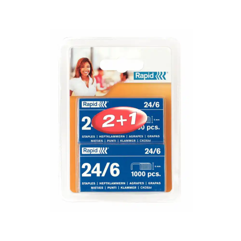 Grapas rapid n 24/6 mm galvanizada blister de 3 cajas de 1000 unidades