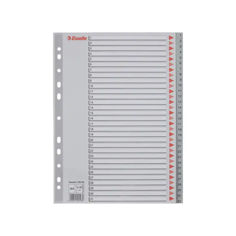 Separador numerico esselte plastico 1-31 juego de 31 separadores din a4 multitaladro color gris