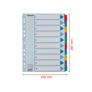 Separador numerico esselte cartulina mylar borra 1-10 juego de 10 separadores din a4 multitaladro multicolor