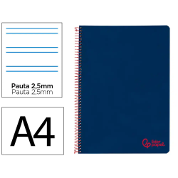 Cuaderno espiral liderpapel a4 wonder tapa plastico 80h 90gr pauta estrecha 2,5mm con margen color azul marino