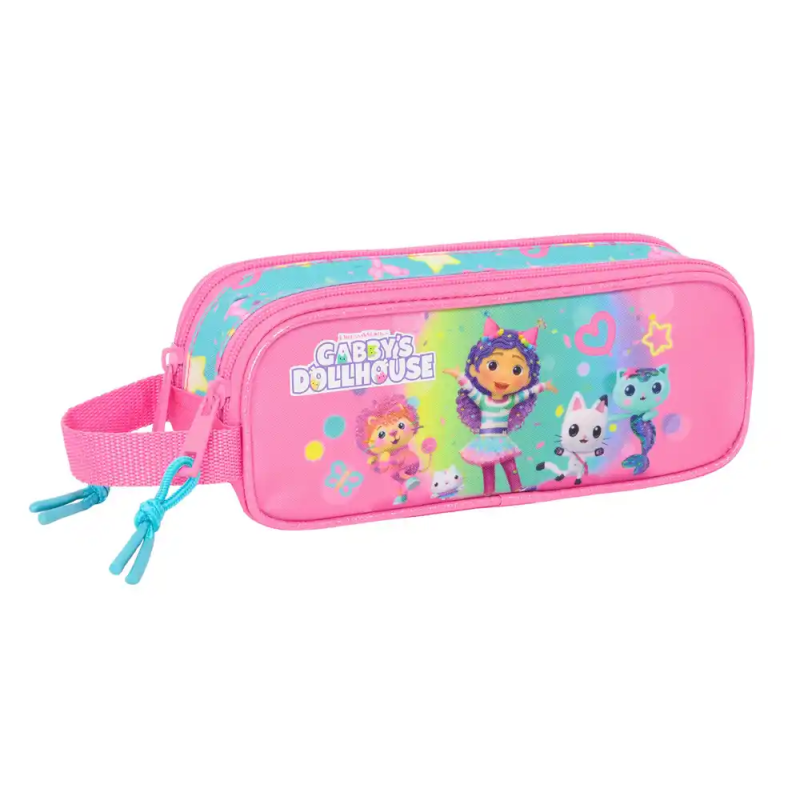 Bolso escolar portatodo safta doble gabby s dollhouse confetti 80x210x60 mm