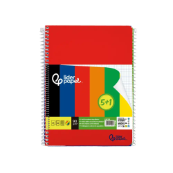 Cuaderno espiral liderpapel a4 wonder tapa plastica 80h 90gr cuadro 4mm con margen pack 5+1 colores surtidos