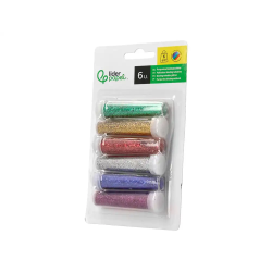 Purpurina liderpapel biodegradable fantasia bote 6 gr colores metalicos surtidos blister de 6 unidades