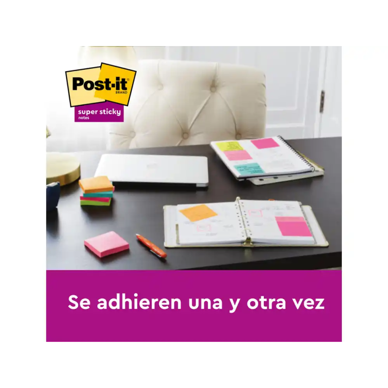 Bloc de notas adhesivas quita y pon post it super sticky carnival 100% pefc 76x127 mm pack de 6 blocs colores
