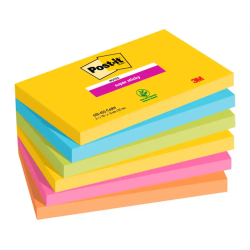 Bloc de notas adhesivas quita y pon post it super sticky carnival 100% pefc 76x127 mm pack de 6 blocs colores