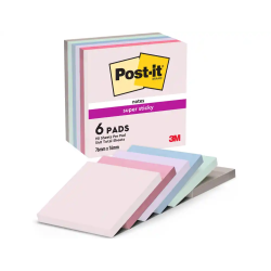 Bloc de notas adhesivas quita y pon post it super sticky soulful 100% pefc 76x76 mm pack de 6 blocs colores