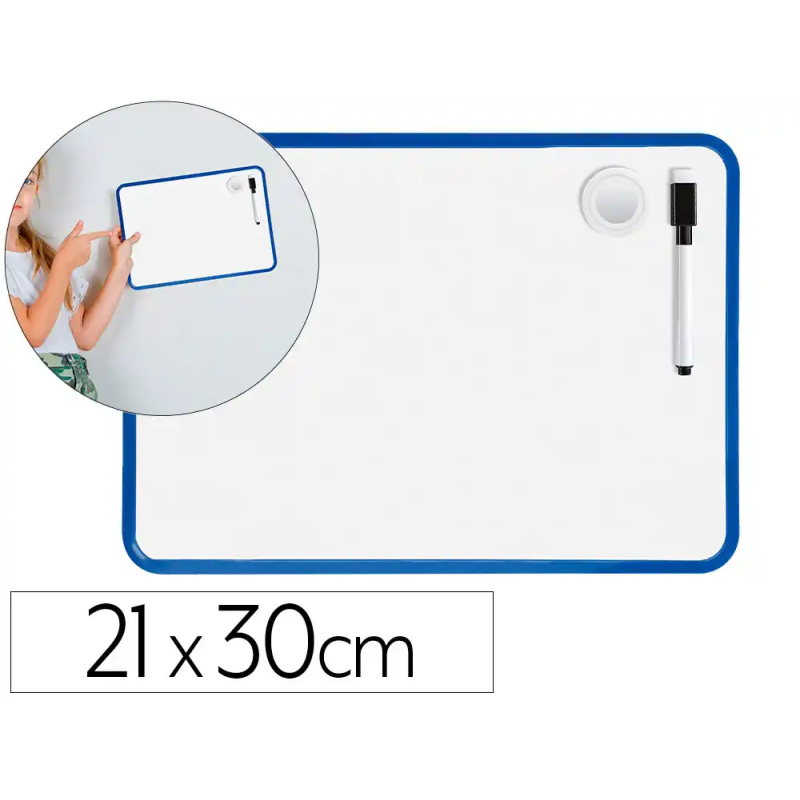 Pizarra blanca liderpapel 21x30 cm magnetica doble cara lisa con rotulador iman y borrador
