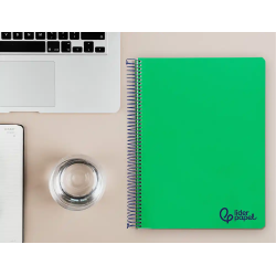 Cuaderno espiral liderpapel a4 micro wonder tapa plastico 120h 90gr cuadro 5mm 5 bandas 4 taladros color verde oscuro