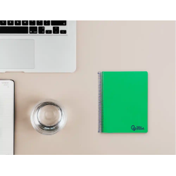 Cuaderno espiral liderpapel a6 micro wonder tapa plastico 120h 90gr cuadro 5mm 4 bandas color verde oscuro