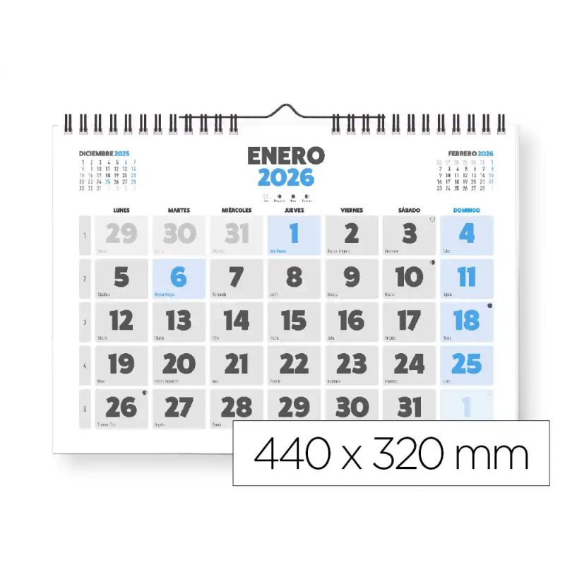 Calendario espiral pared liderpapel clasico 2026 numeros grandes 44x32 cm papel 128 gr