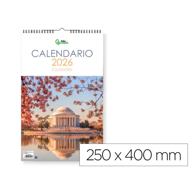 Calendario espiral pared liderpapel imagenes ciudades 2026 para escribir 25x40 cm papel 157 gr