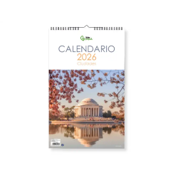 Calendario espiral pared liderpapel imagenes ciudades 2026 para escribir 25x40 cm papel 157 gr